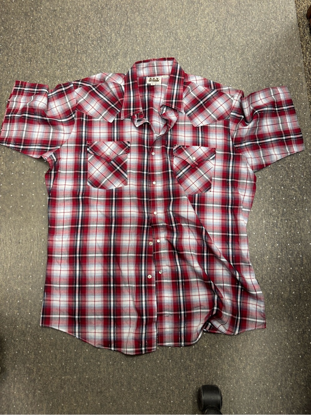 Ely Cattleman pearl snap  Red and White Plaid Short-Sleeve Western Button-Down